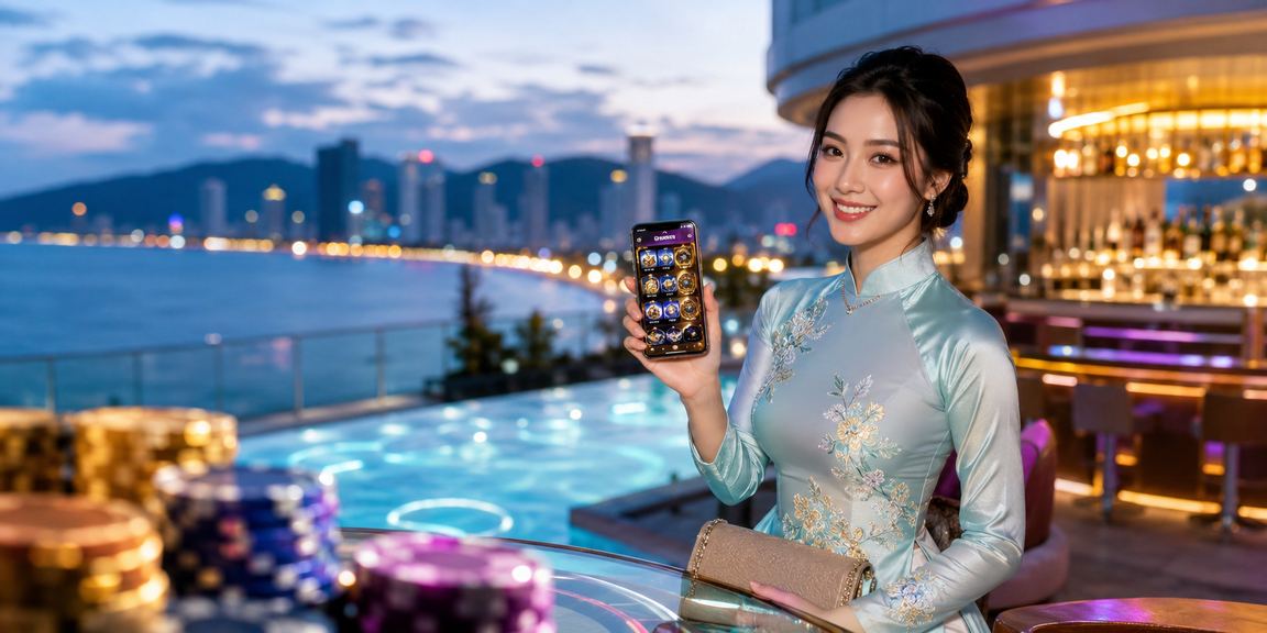 Phụ nữ mặc áo dài tại Nha Trang sử dụng ứng dụng casino cc1 trên điện thoại thông minh