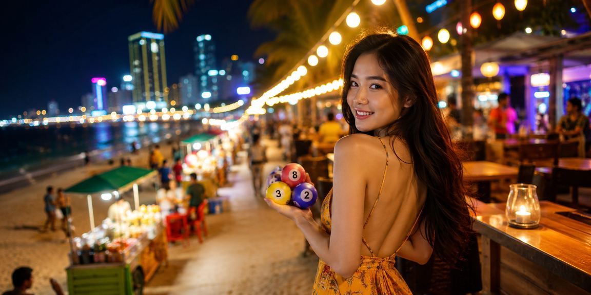 Người chơi tại chợ đêm Nha Trang kiểm tra khuyến mãi xổ số và cá cược trên điện thoại